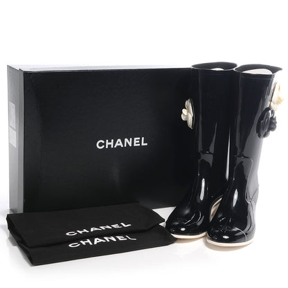 Chanel Rubber Camellia Rain Boots 39 Black 7 of 7