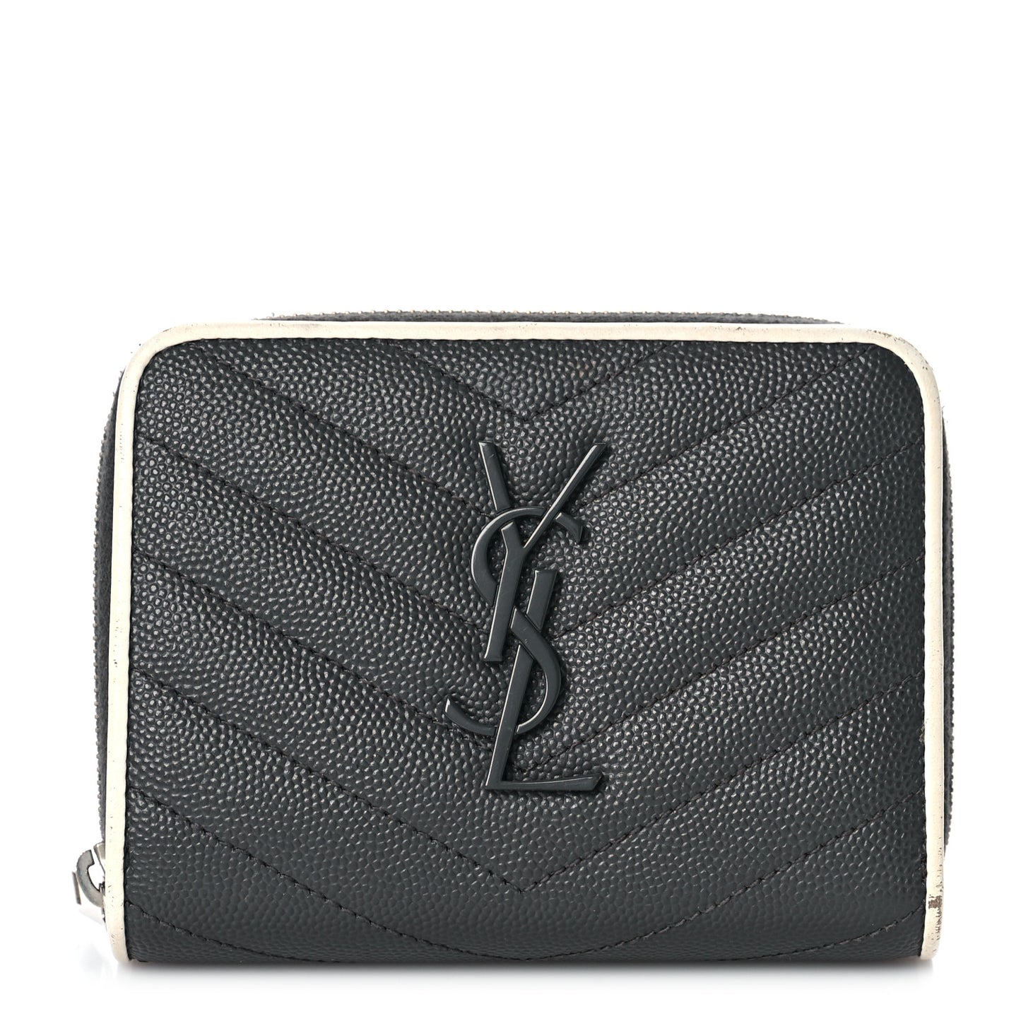 Grain De Poudre Matelasse Chevron Monogram Compact Zip Around Wallet Asphalt White