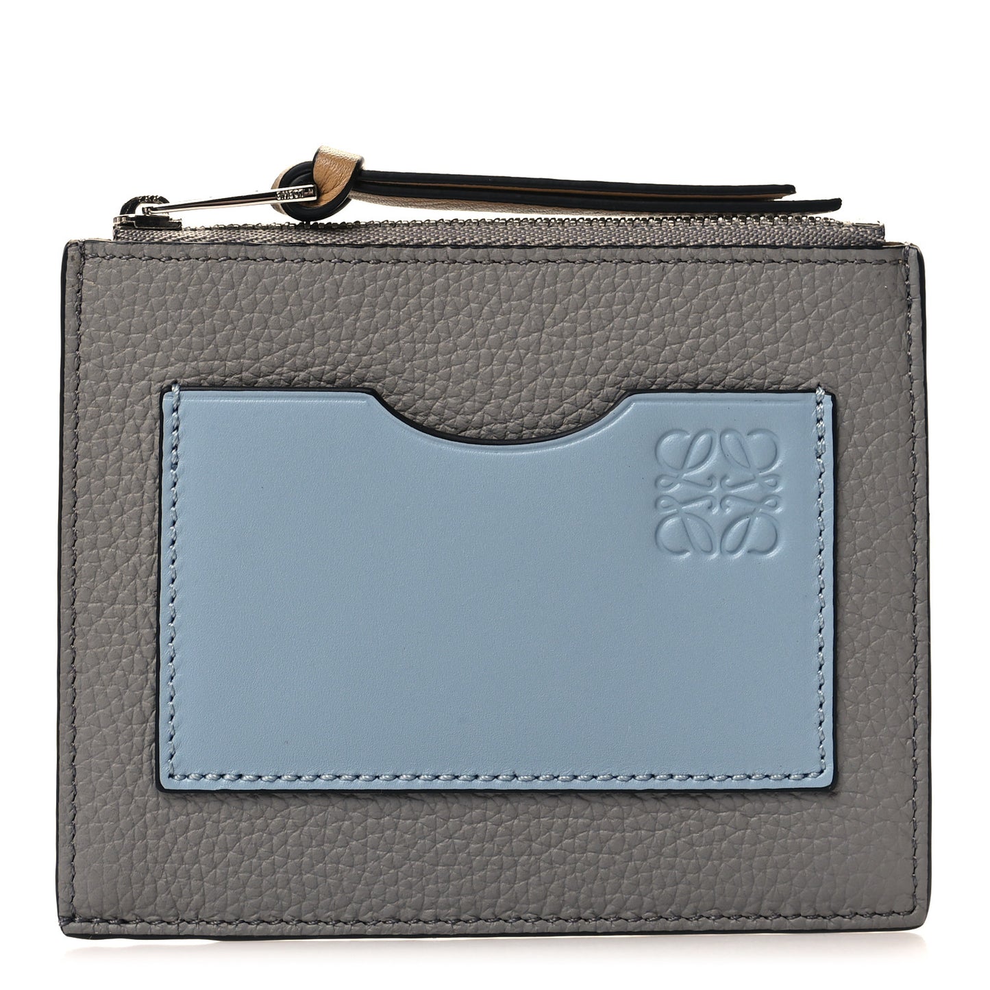 Soft Grained Calfskin Large Square Coin Cardholder Stone Blue Pearl Grey