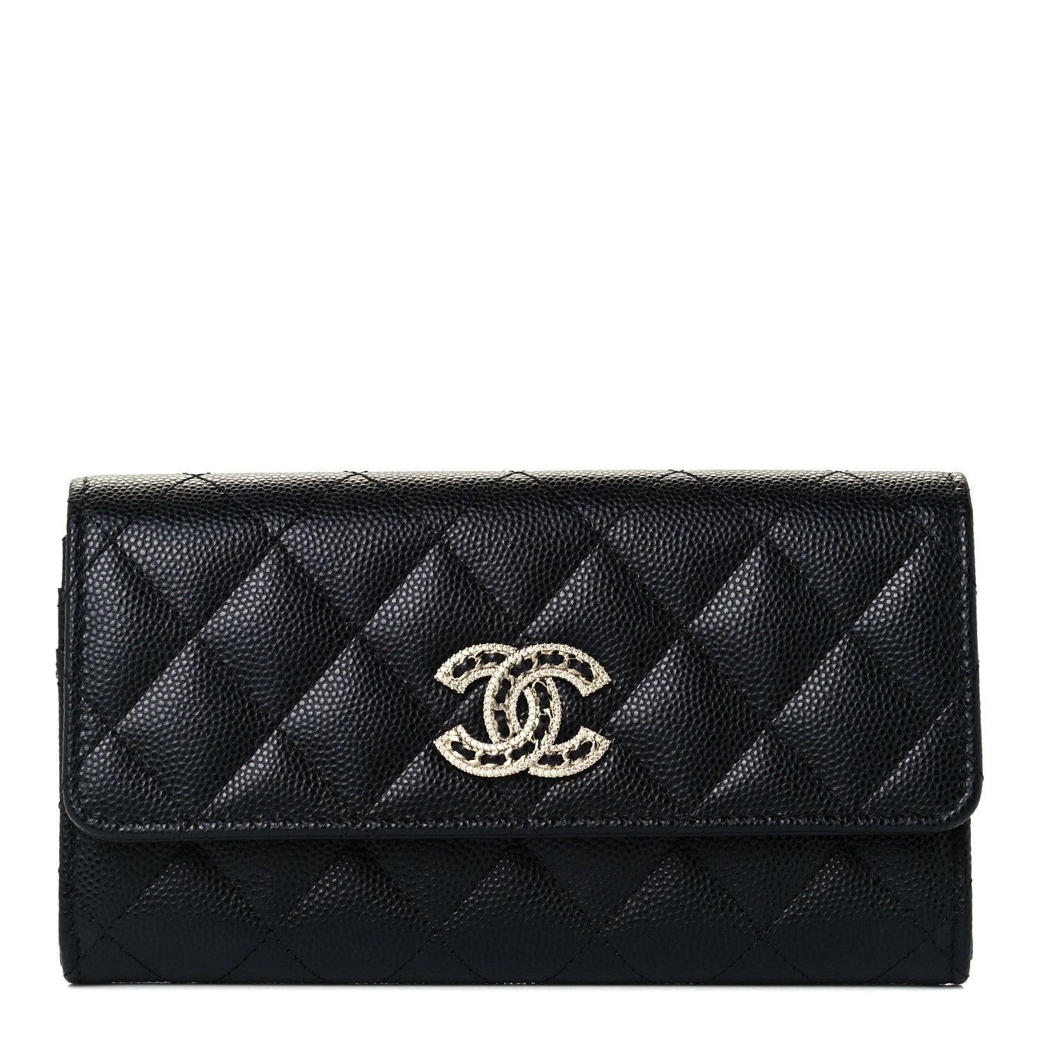 Chanel Caviar Quilted Crystal CC Large Gusset Flap Wallet Black 1 of 10