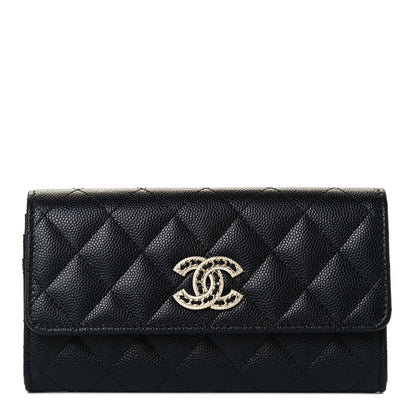 Chanel Caviar Quilted Crystal CC Large Gusset Flap Wallet Black 1 of 10