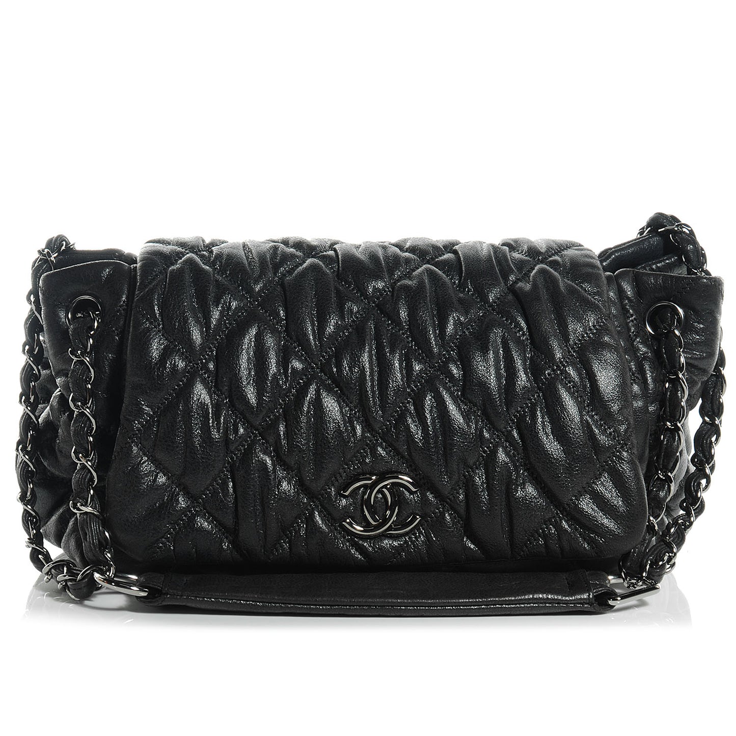 Calfskin Bubble Quilt Accordion Flap Black
