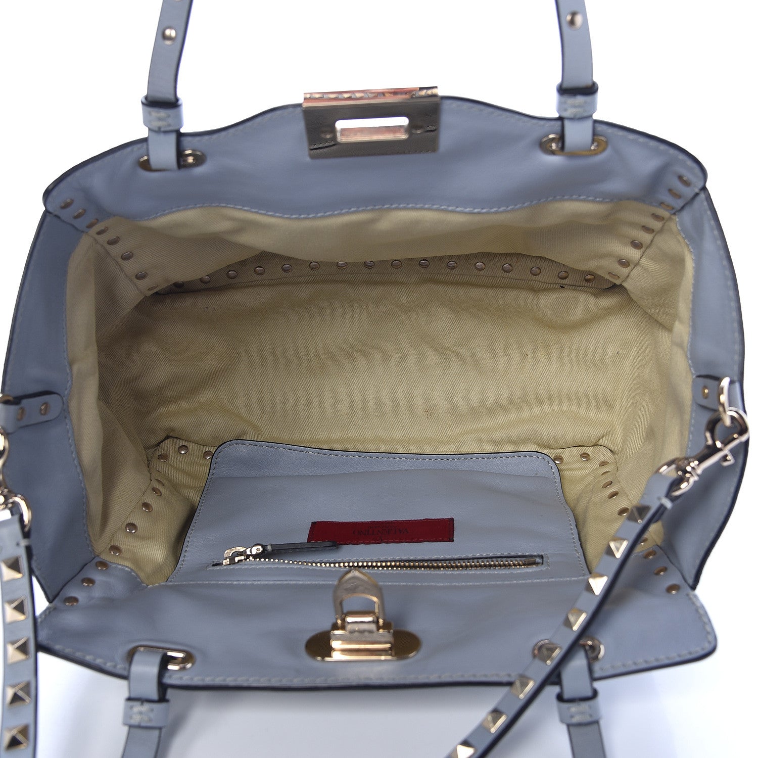 Valentino Garavani Vitello Small Rockstud Tote Grey 5 of 19