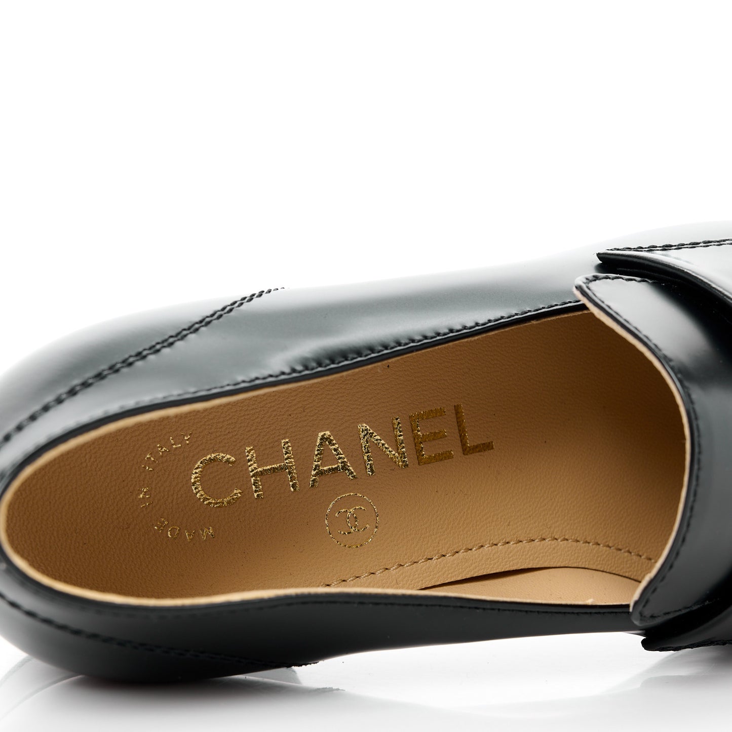 Shiny Calfskin Logo Loafers 35 Black