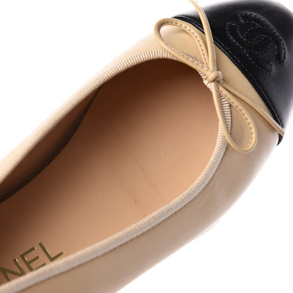 Chanel Lambskin Cap Toe CC Ballerina Flats 37 Beige Black 12 of 16