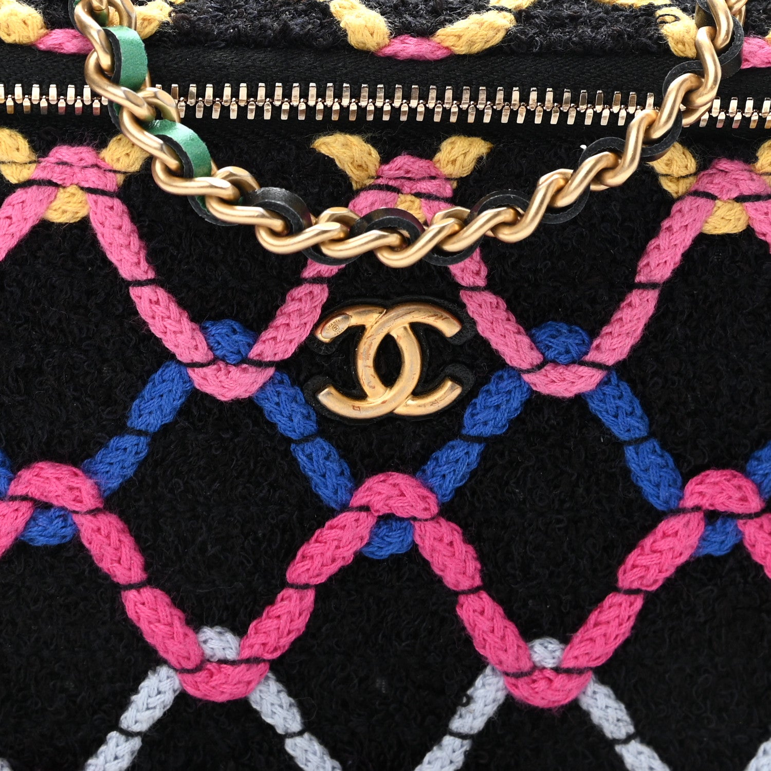 Chanel Tweed Diamond Threaded CC Pearl Crush Small Vanity Case With Chain Black Multicolor 8 of 11