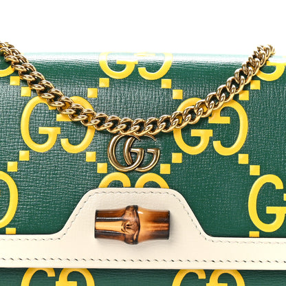 Gucci Azalea Calfskin GG Monogram Bi-Color Debossed Diana Chain Wallet Emerald Stone Topaz Mystic White 9 of 11