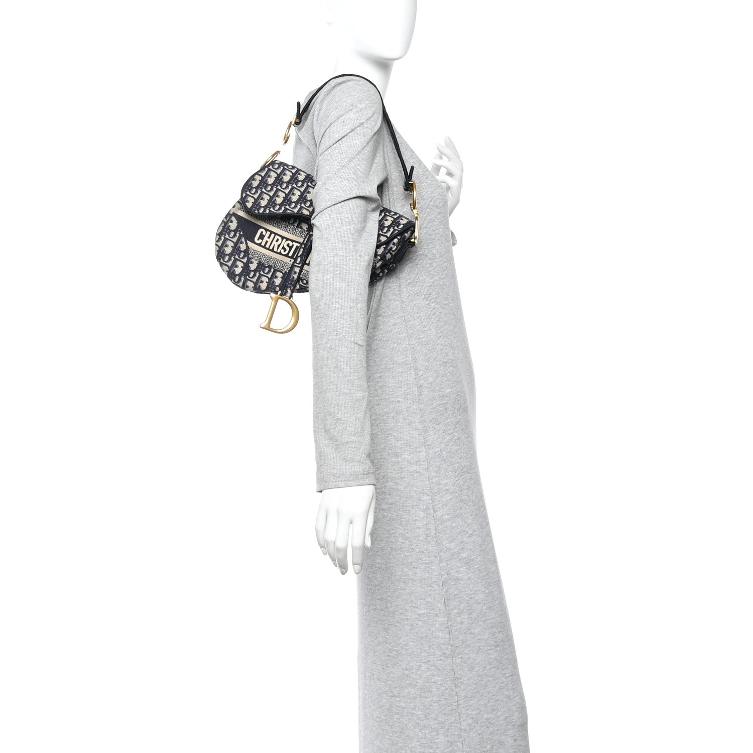 Christian Dior Oblique Embroidered Saddle Bag Blue 2 of 13