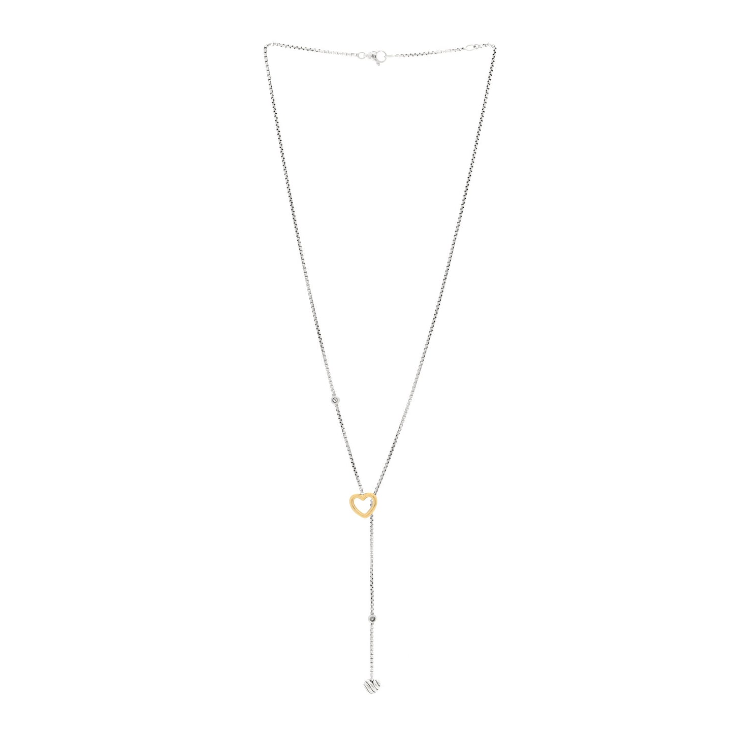 Sterling Silver 18K Yellow Gold Diamond Cable Heart Lariat Necklace