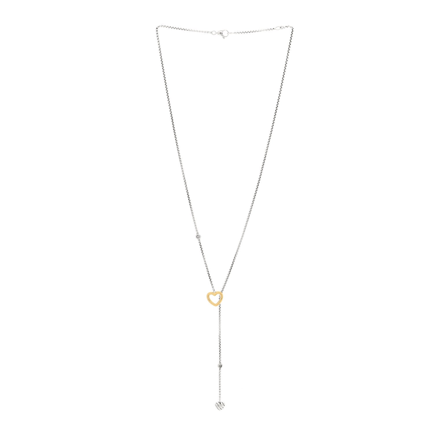 David Yurman Sterling Silver 18K Yellow Gold Diamond Cable Heart Lariat Necklace 3 of 5