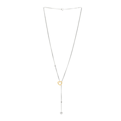 David Yurman Sterling Silver 18K Yellow Gold Diamond Cable Heart Lariat Necklace 3 of 5