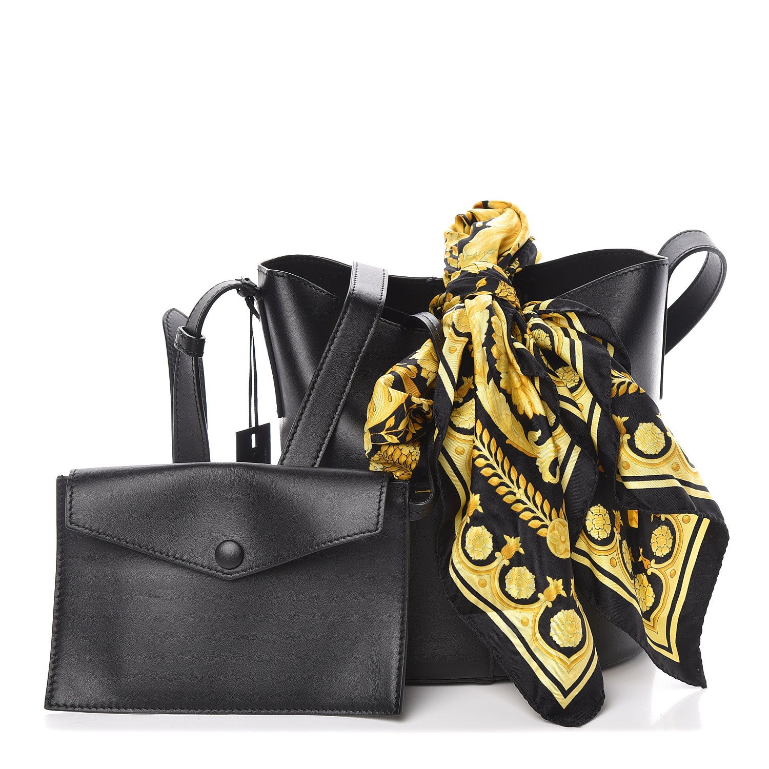Versace Calfskin Barocco Scarf Bucket Bag Black 10 of 10