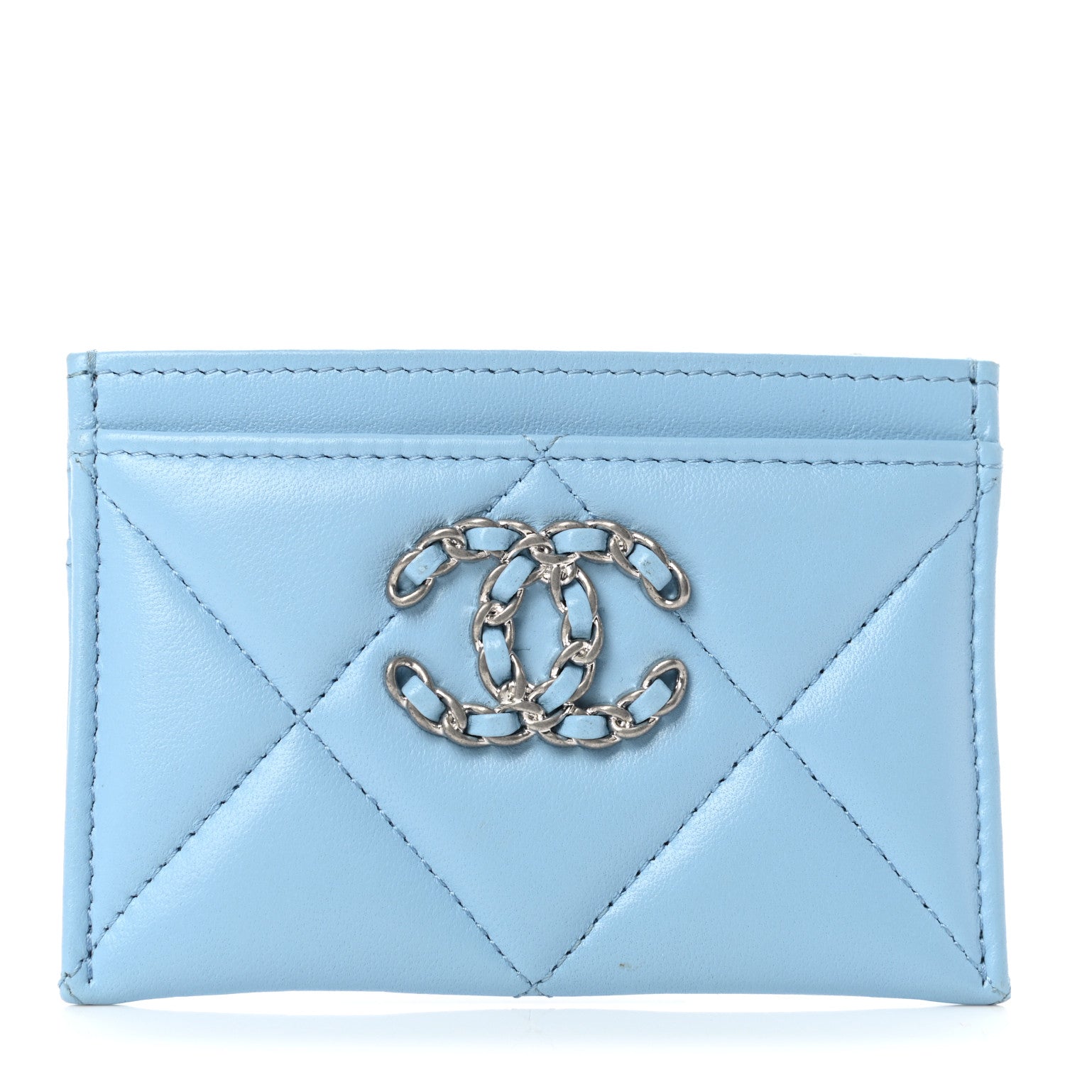Chanel Lambskin Quilted Chanel 19 Card Holder Light Blue 1 of 8