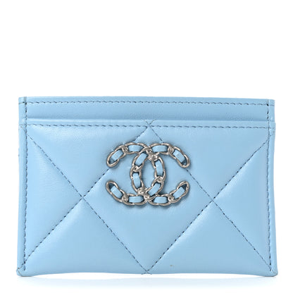 Chanel Lambskin Quilted Chanel 19 Card Holder Light Blue 1 of 8