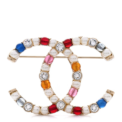 Chanel Pearl Crystal CC Brooch Gold Multicolor 1 of 4
