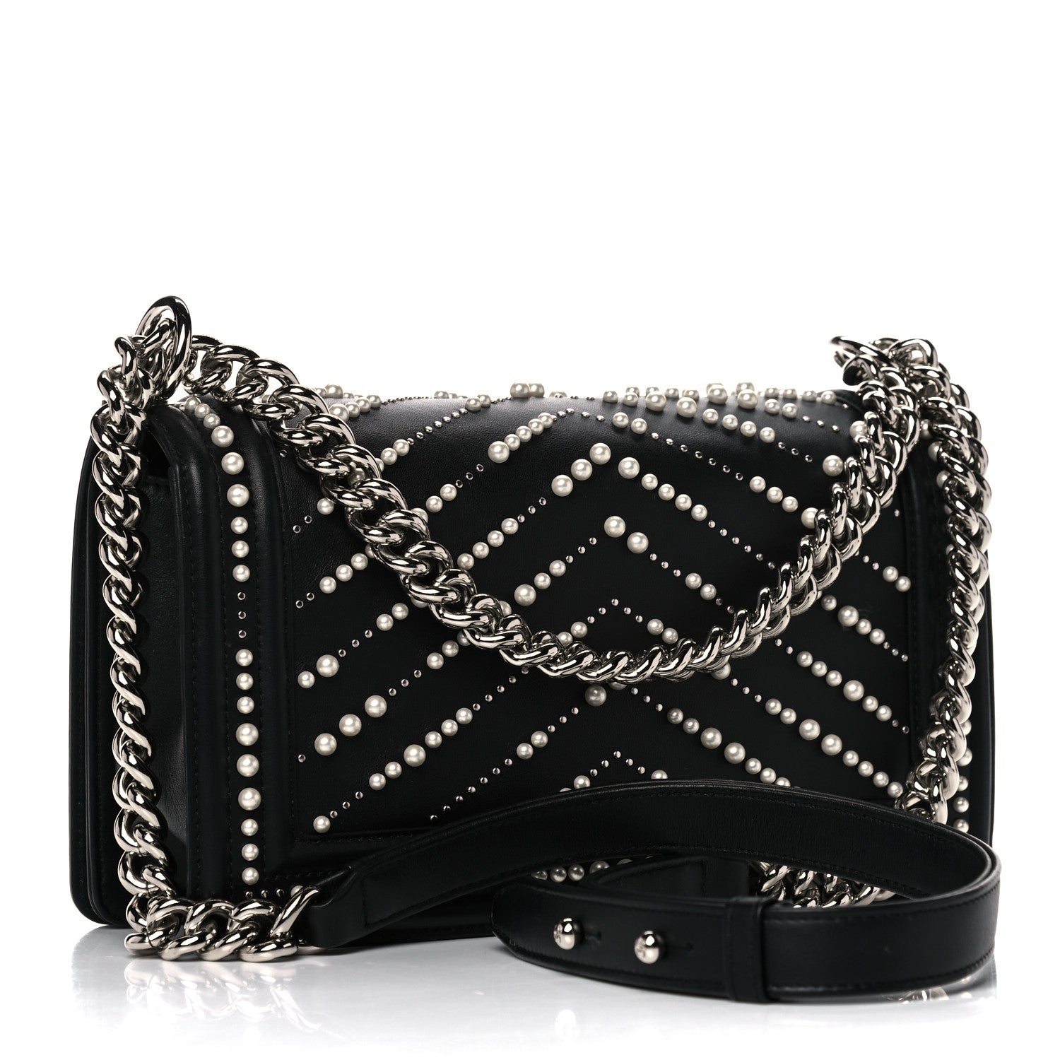 Chanel Calfskin Pearl Chevron Medium Boy Flap Black 3 of 18