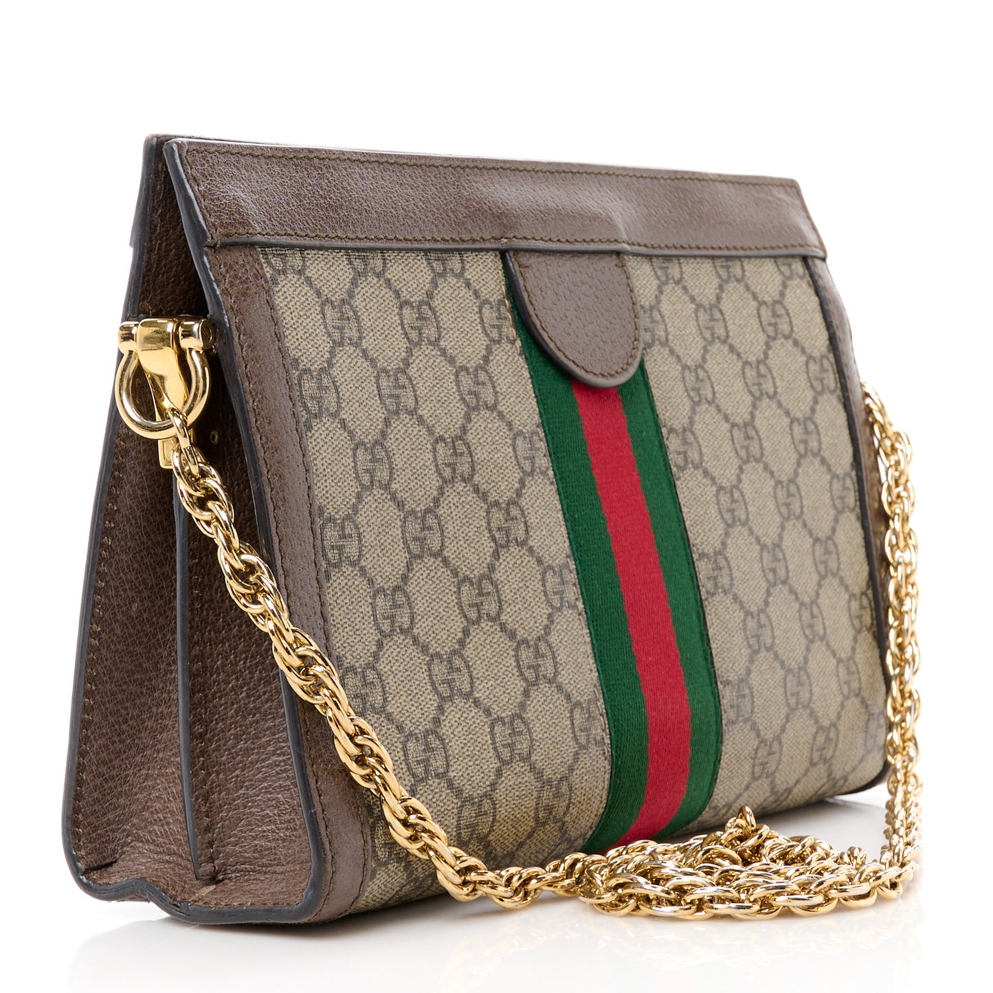GG Supreme Monogram Web Small Ophidia Chain Shoulder Bag Brown