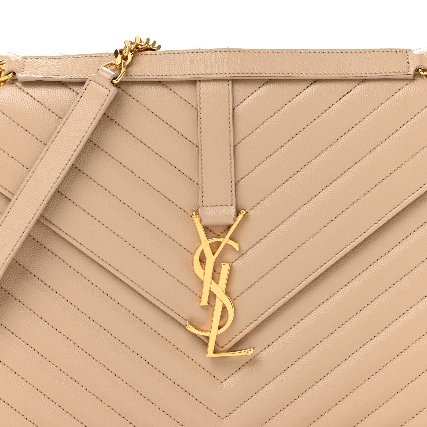 Saint Laurent Grain De Poudre Matelasse Chevron Large Monogram Satchel Dark Beige 8 of 16