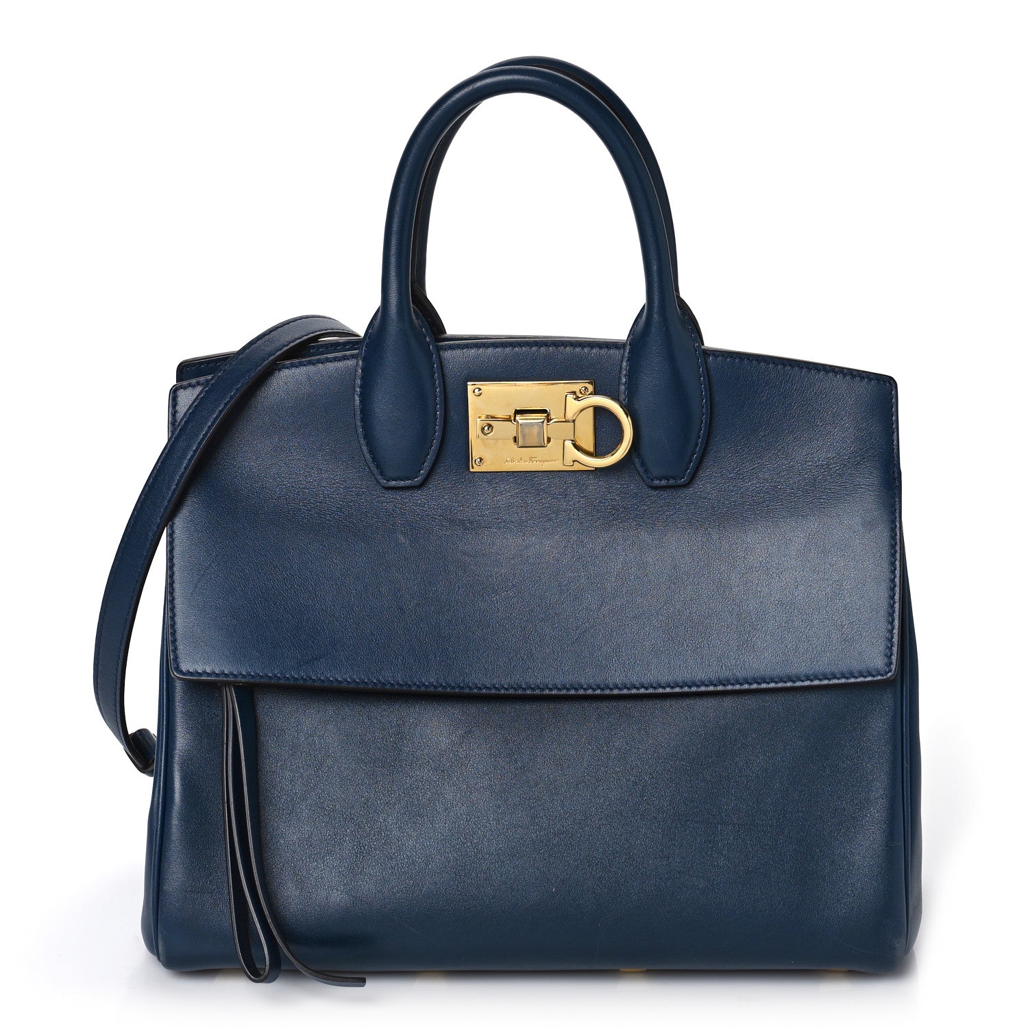 Salvatore Ferragamo Calfskin Medium Studio Bag Navy 3 of 10