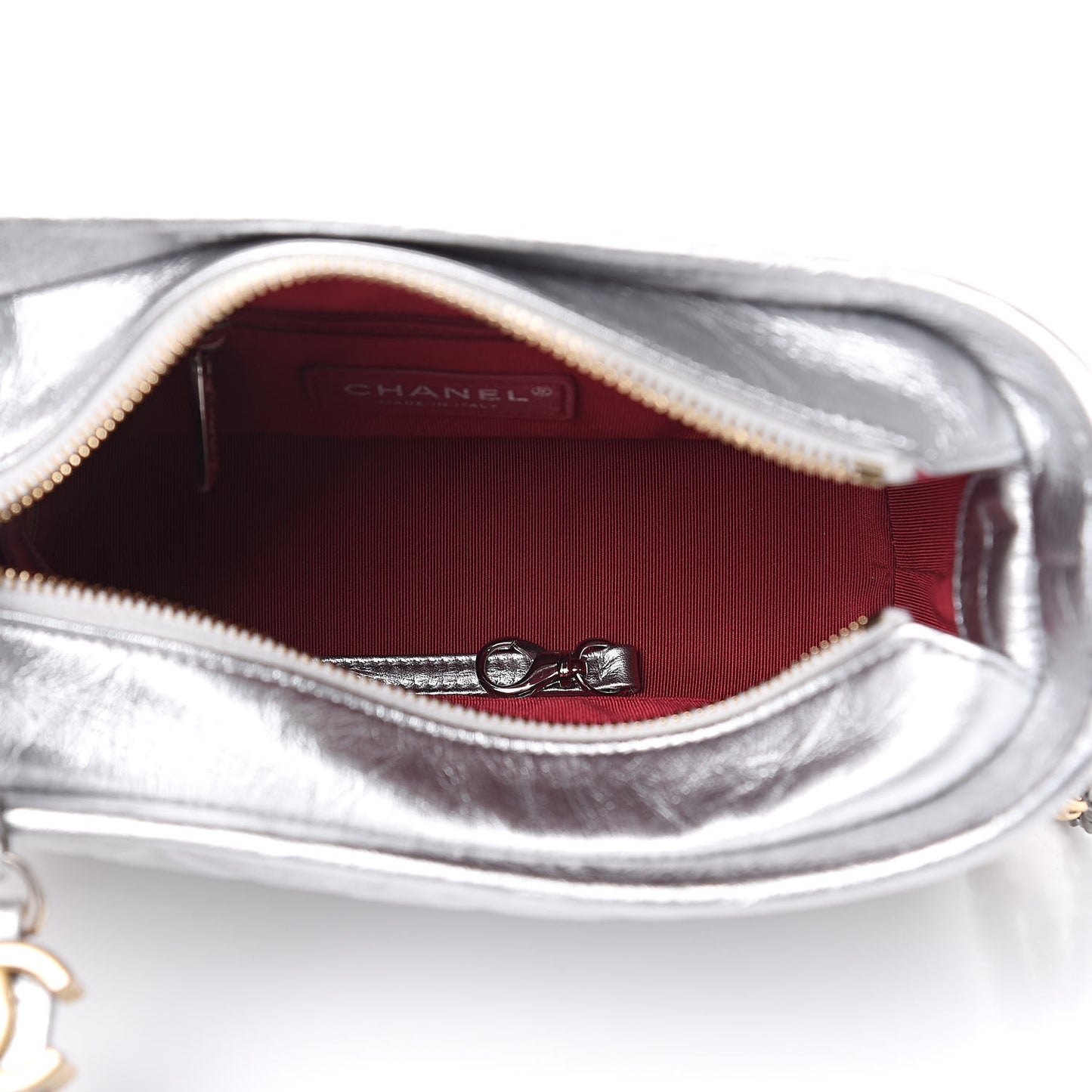 Metallic Aged Calfskin Quilted Small Gabrielle Hobo Silver