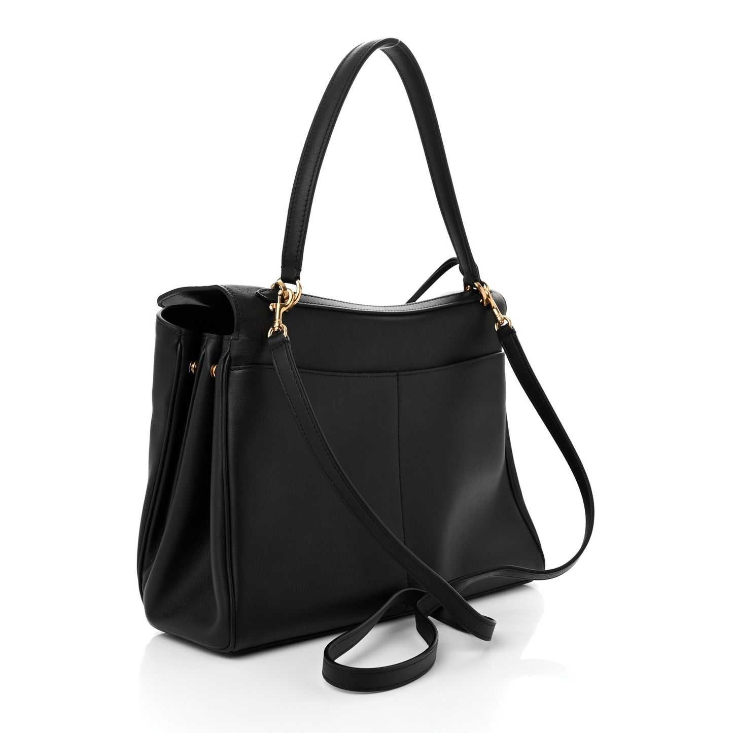 Natural Smooth Calfskin Medium Rodeo Top Handle Handbag Black