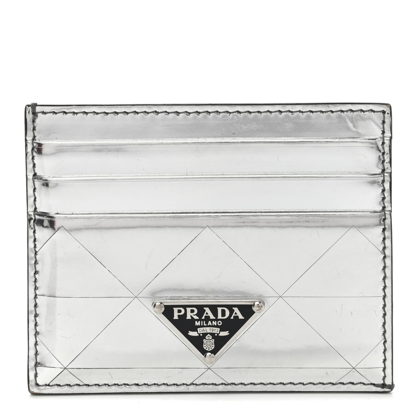 Spazzolato Triangle Patterned Card Holder Argento