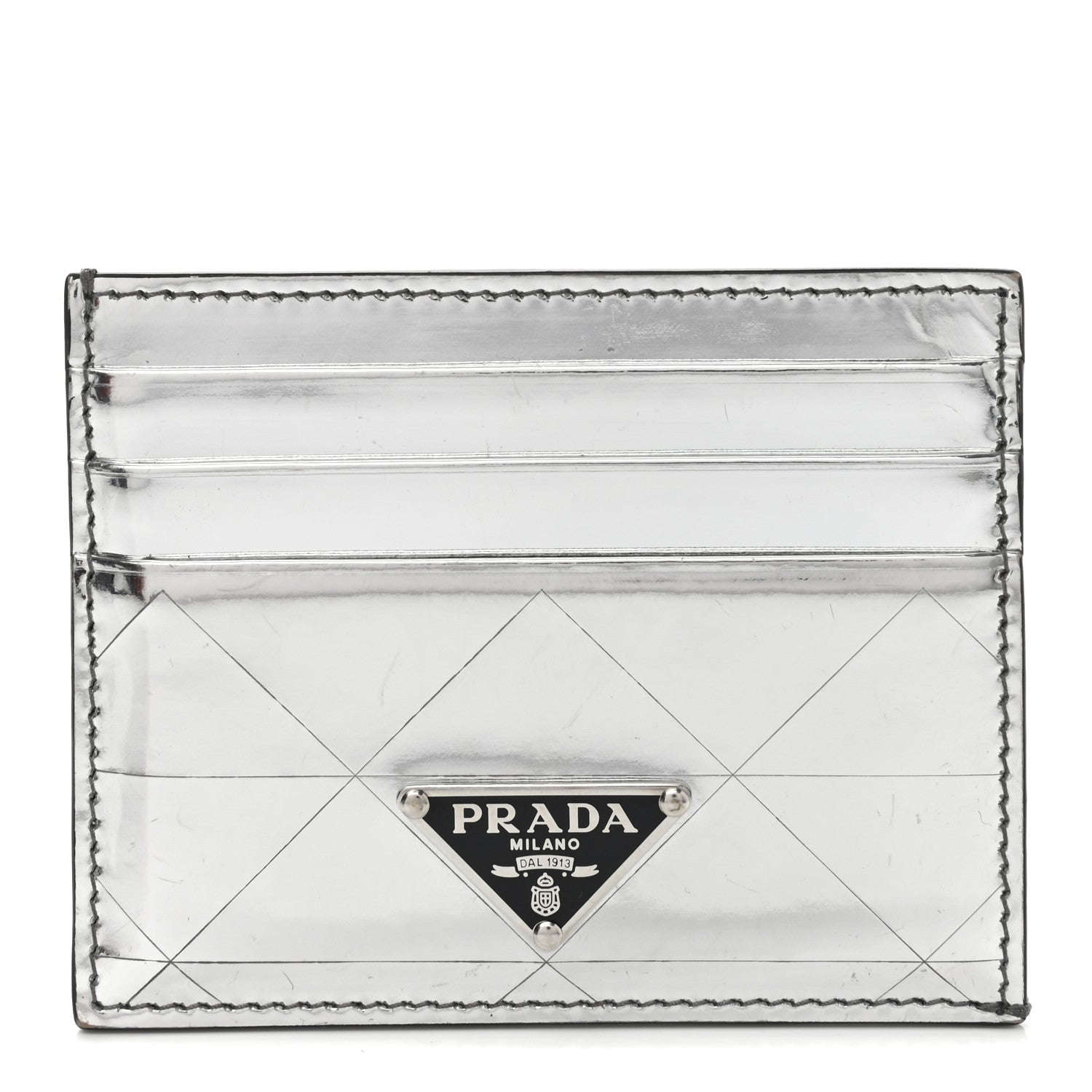Prada Spazzolato Triangle Patterned Card Holder Argento 1 of 9