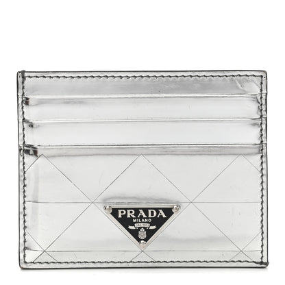 Prada Spazzolato Triangle Patterned Card Holder Argento 1 of 9