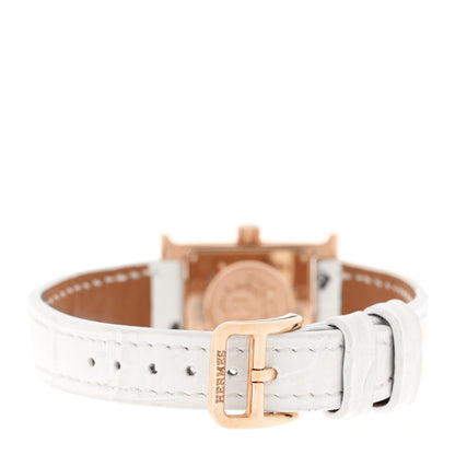 Hermes 18K Rose Gold Alligator Diamond Pave 17.2mm Heure H Hour Quartz Watch Blanc 3 of 7