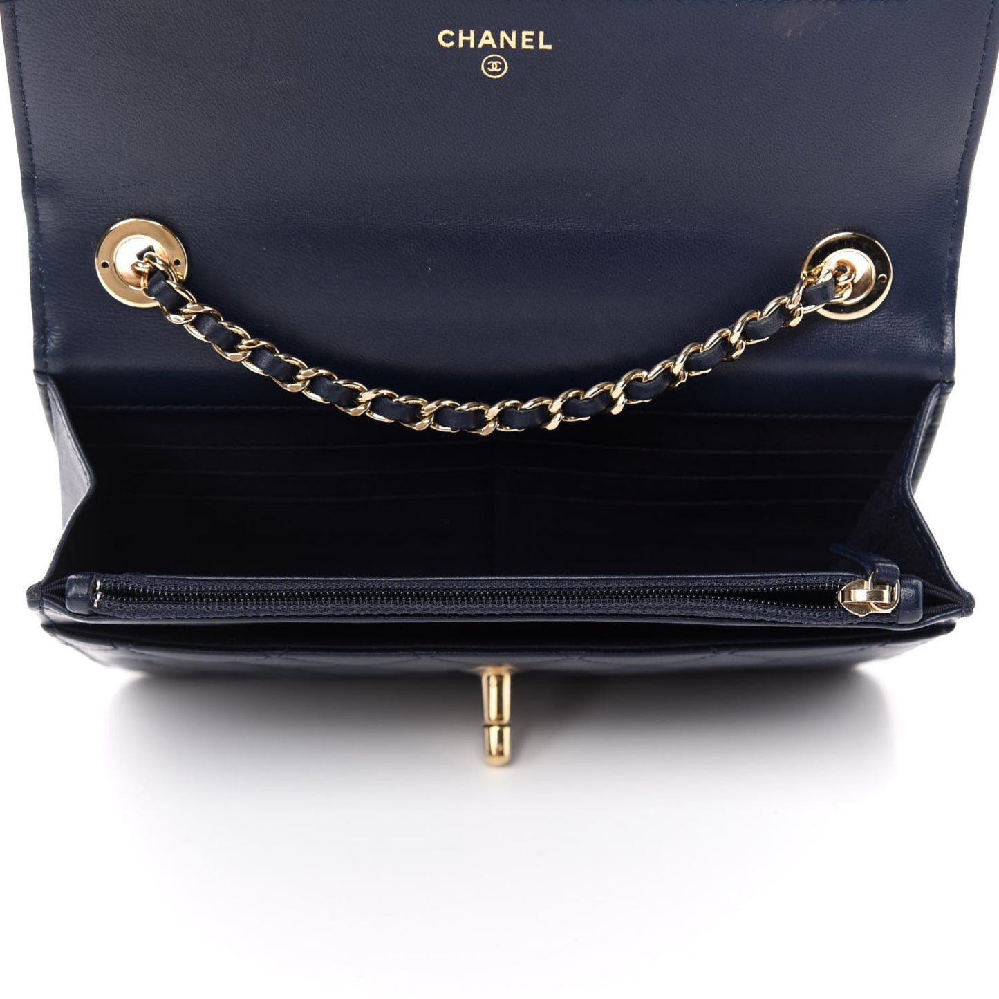 Lambskin Quilted Trendy CC Wallet On Chain WOC Navy