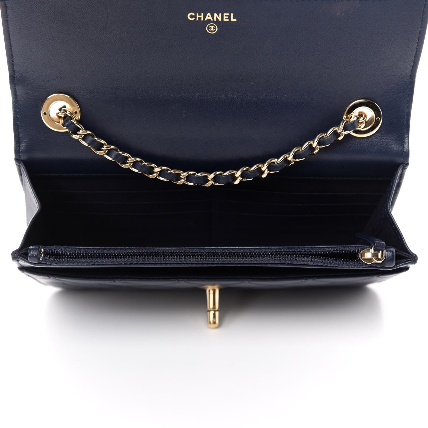 Chanel Lambskin Quilted Trendy CC Wallet On Chain WOC Navy 5 of 11