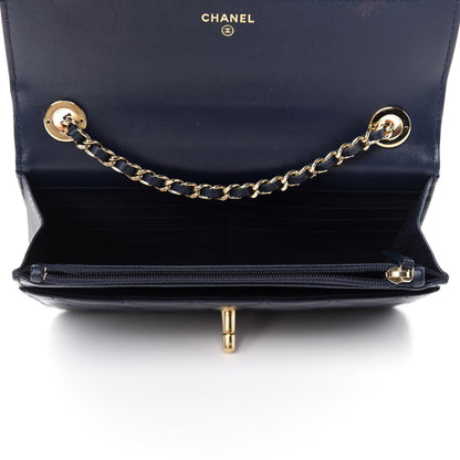 Chanel Lambskin Quilted Trendy CC Wallet On Chain WOC Navy 5 of 11