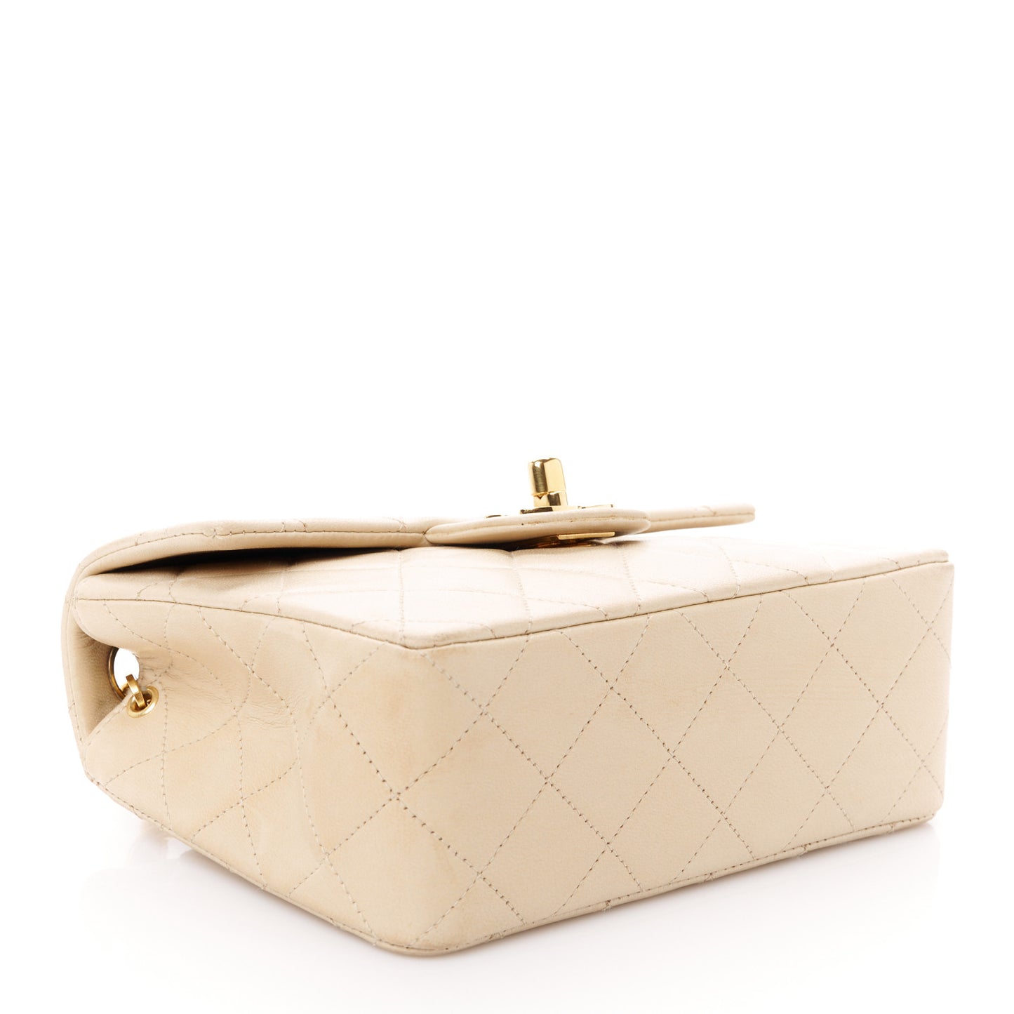 Lambskin Quilted Mini Square Flap Beige