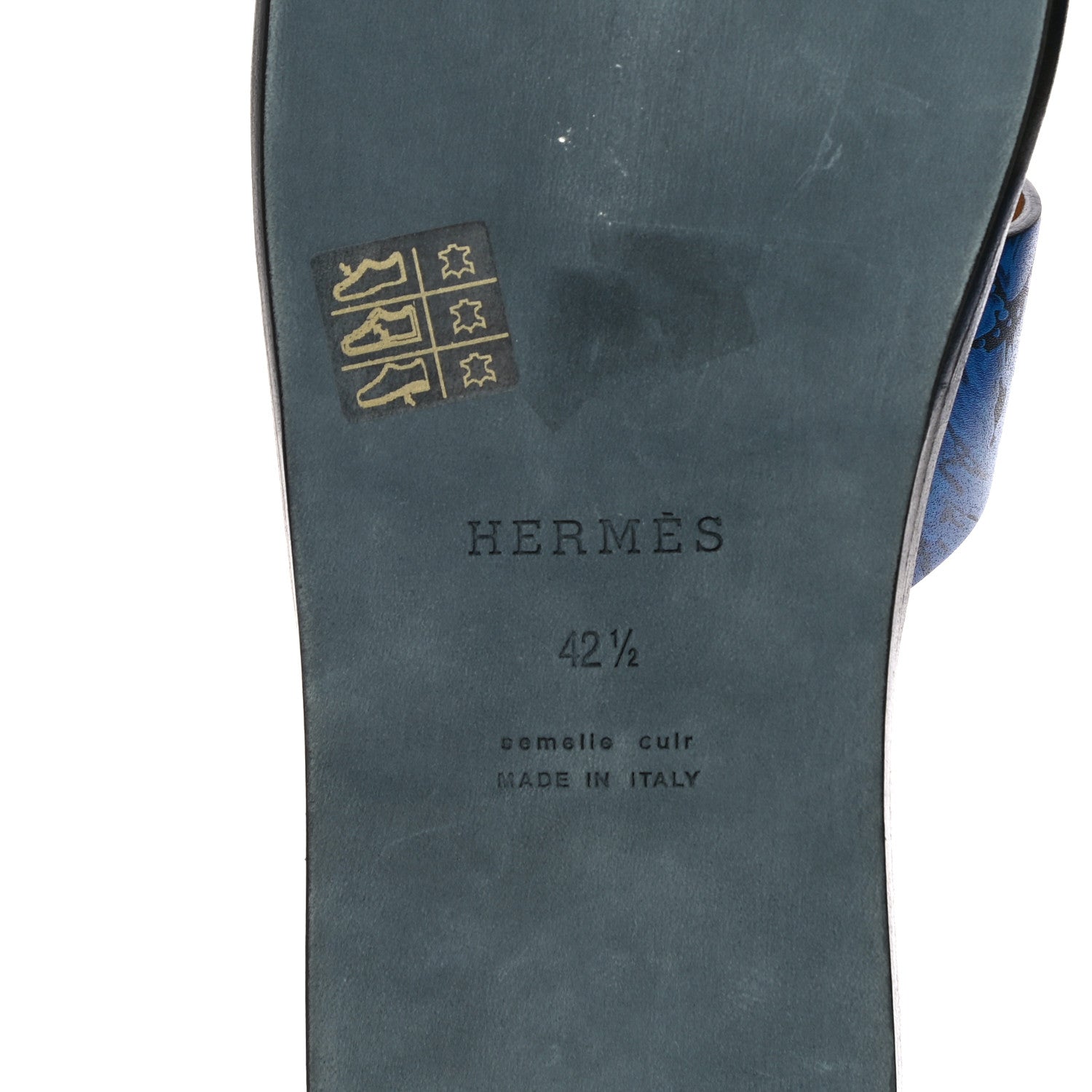 Hermes Calfskin Mens Peinture Fraiche Izmir Sandals 42.5 Bleu Electrique 12 of 16