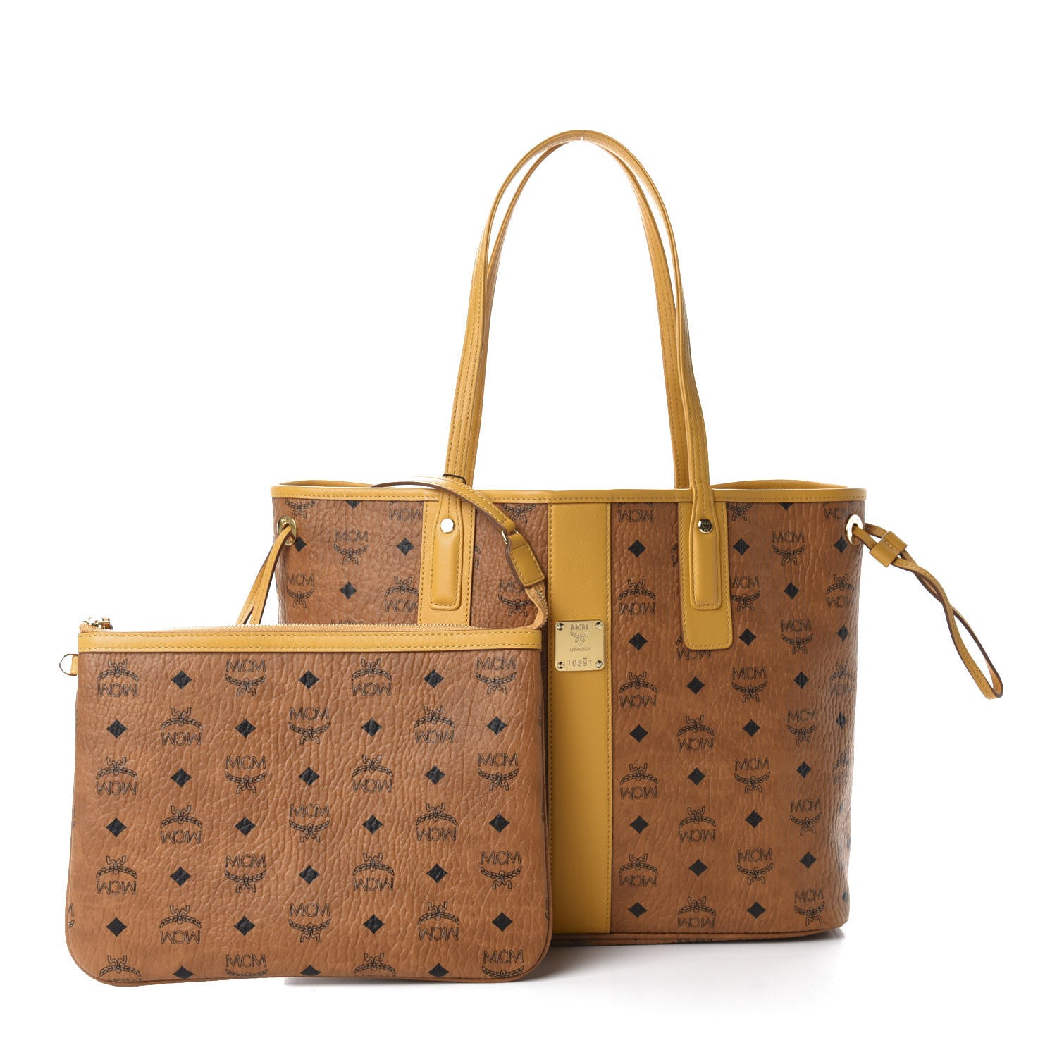 MCM Visetos Medium Liz Reversible Shopper Tote Cognac Yellow 1 of 15