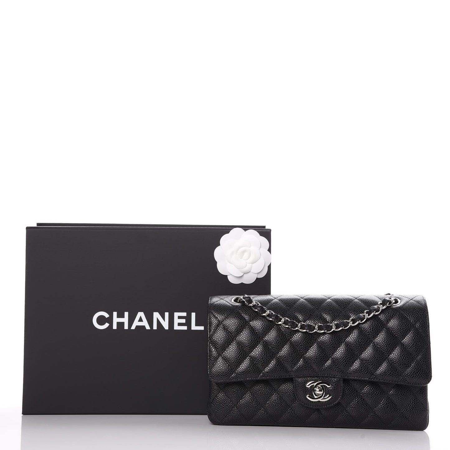 Caviar Quilted Medium Double Flap Black
