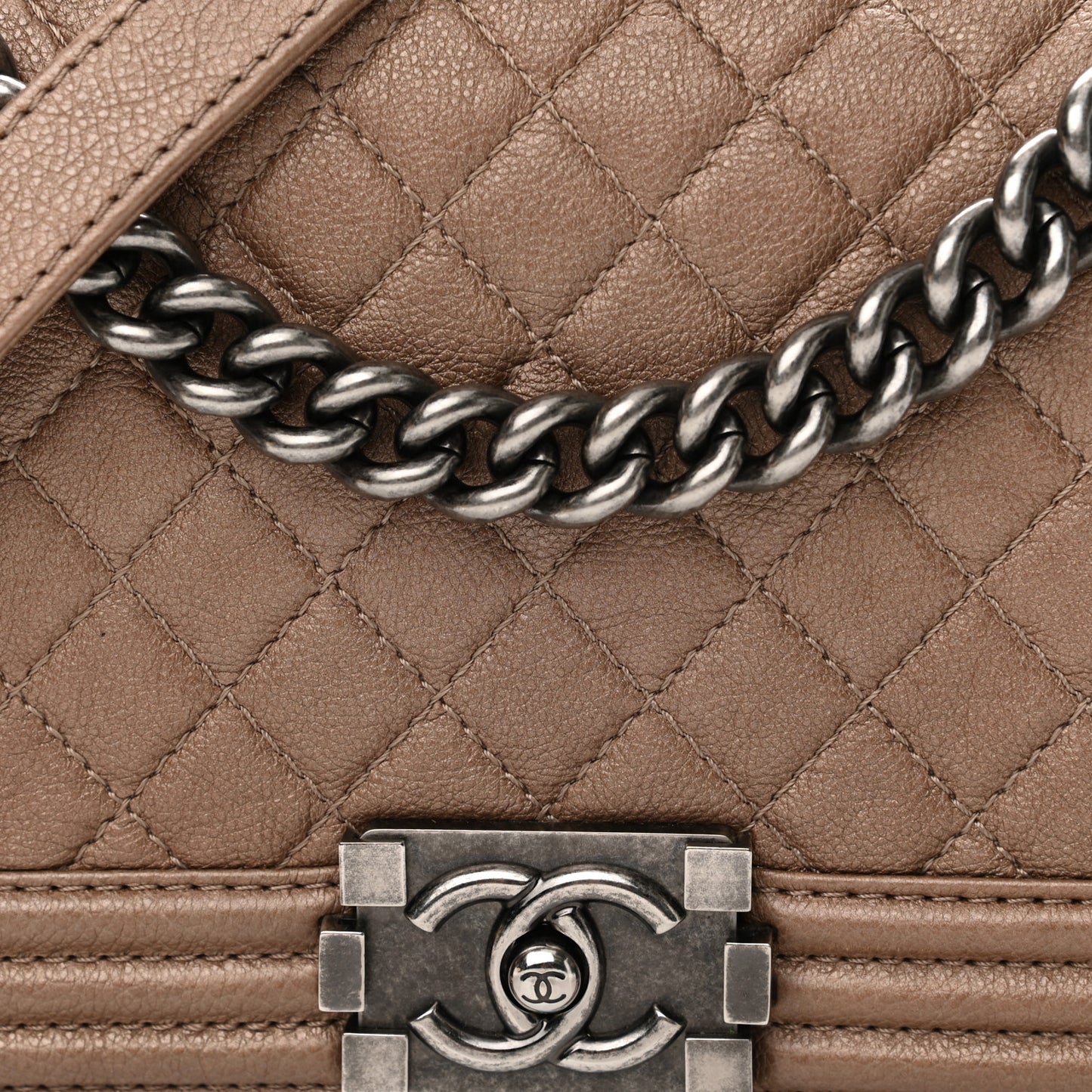 Grained Calfskin Quilted Medium Boy Flap Light Brown