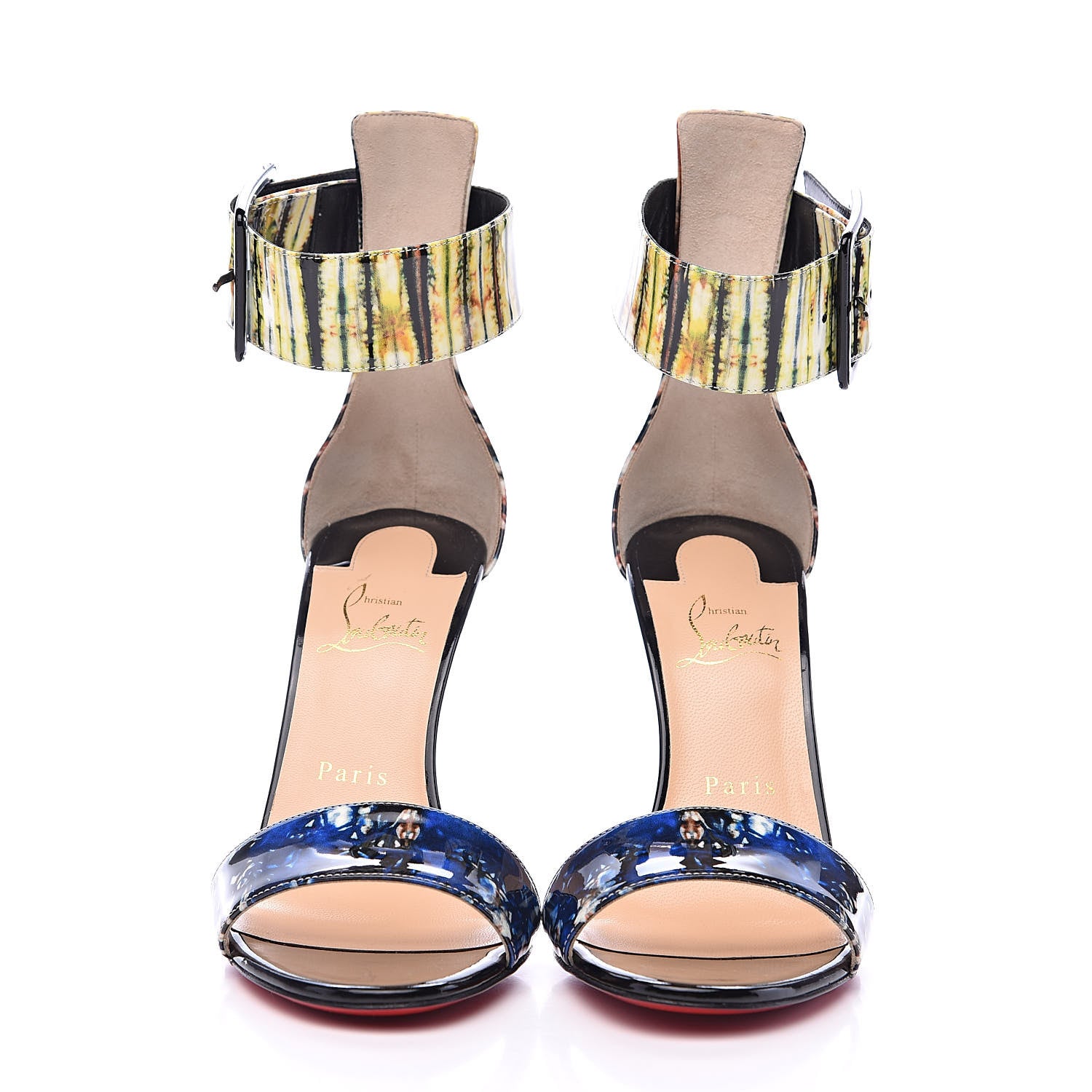 Christian Louboutin Patent Bazin Blade Runana 100 Sandals 38.5 Black Multi 2 of 9