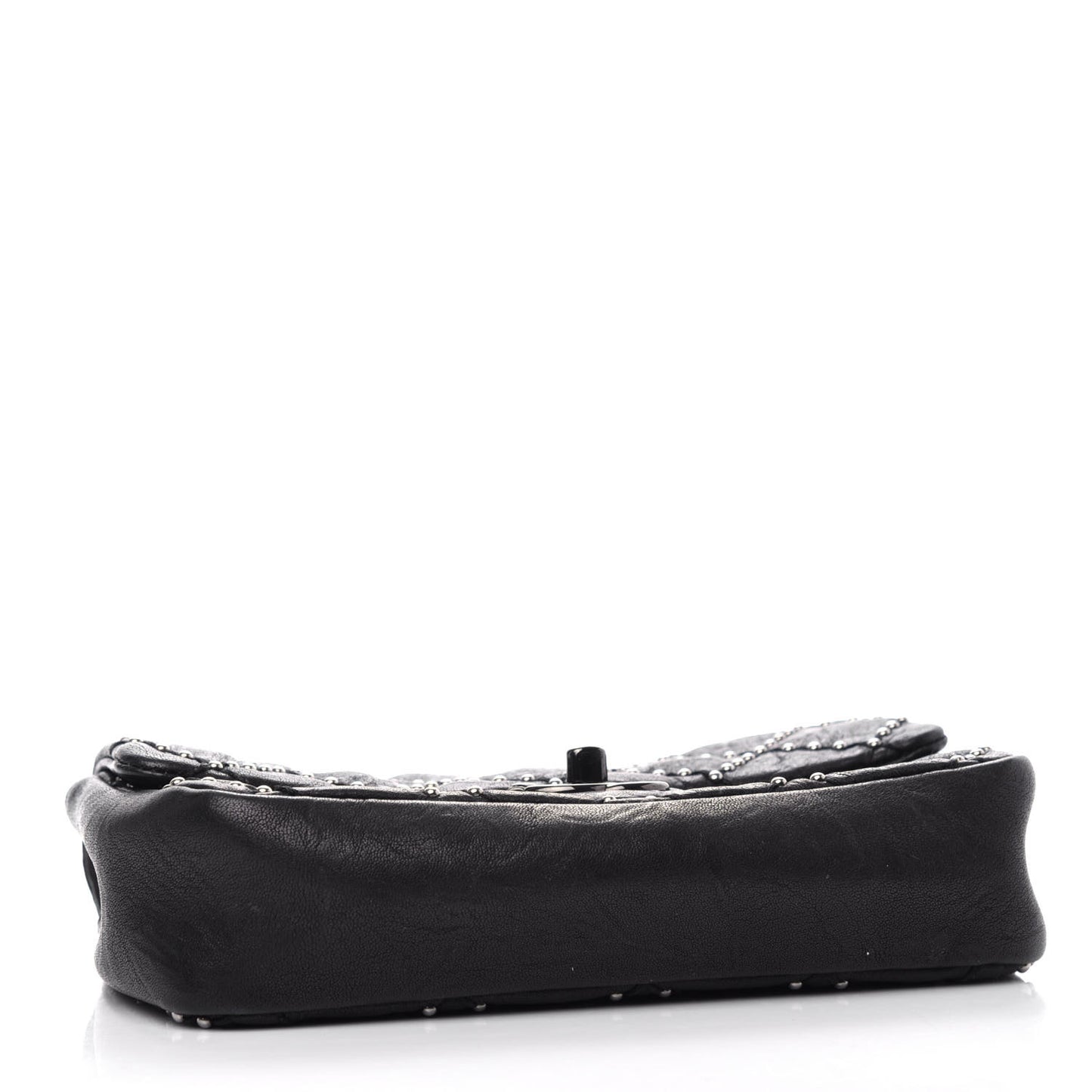 Washed Lambskin Studded Small Metal Beauty Flap Black