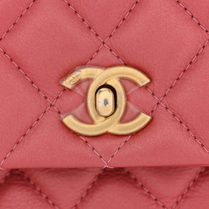 Chanel Metallic Calfskin Quilted Top Handle Flap Dark Pink 11 of 11