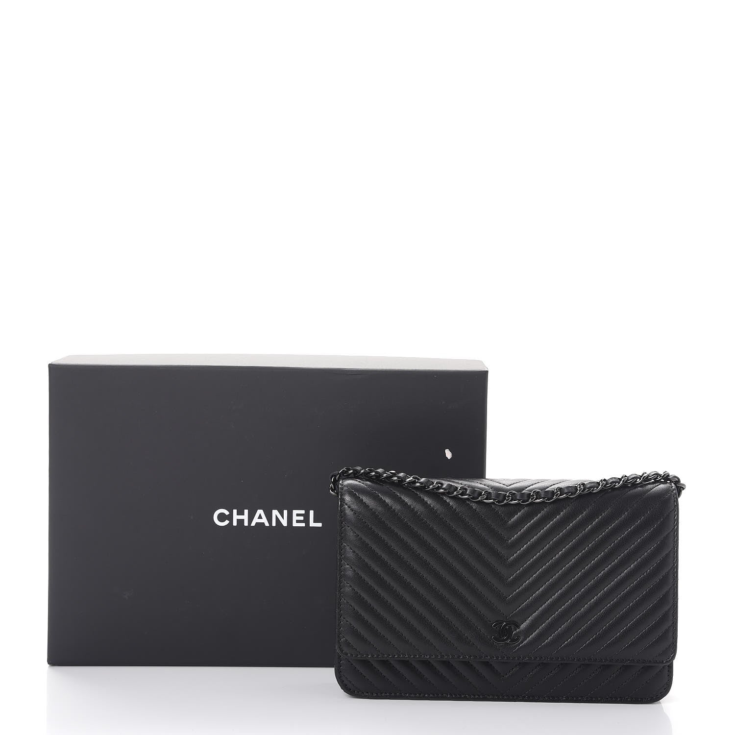 Chanel Lambskin Chevron Quilted Wallet On Chain WOC So Black 9 of 9