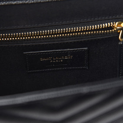 Saint Laurent Grain De Poudre Matelasse Chevron Large Monogram Satchel Black 6 of 14