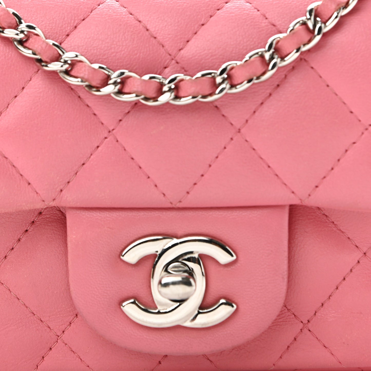 Lambskin Quilted Extra Mini Rectangular Flap Pink