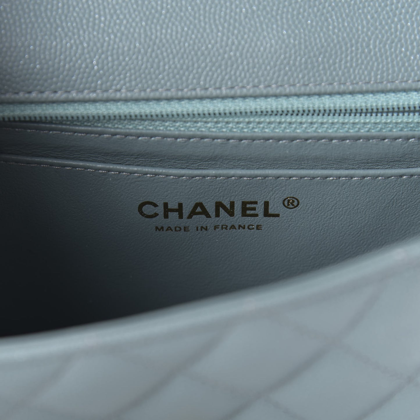 Iridescent Caviar Quilted Mini Rectangular Flap Light Blue