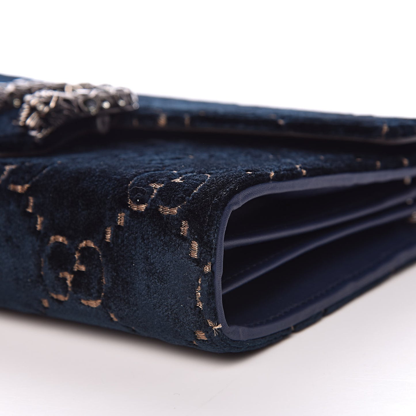 Velvet Crystal GG Monogram Mini Dionysus Chain Wallet Blue Beige Black