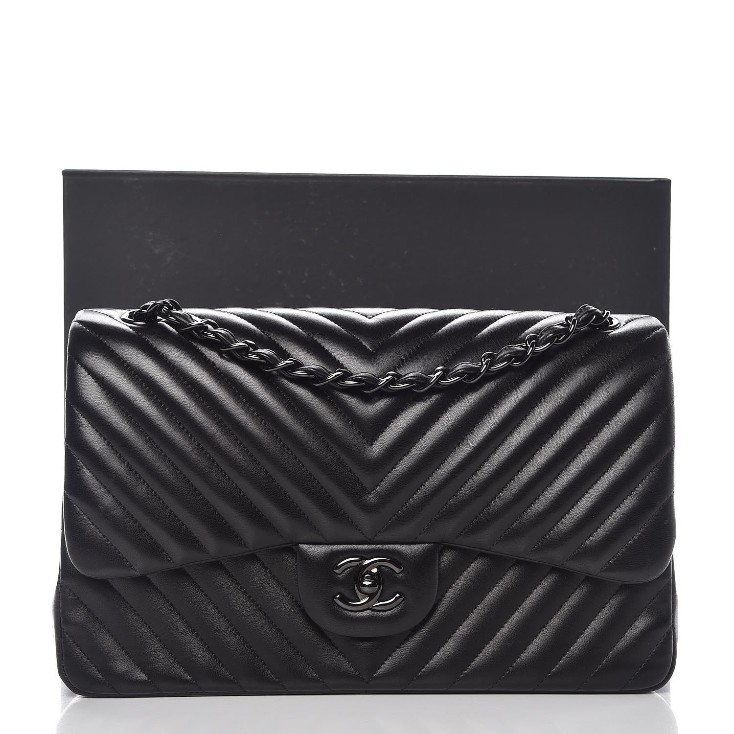 Chanel Lambskin Chevron Quilted Jumbo Double Flap So Black 10 of 10