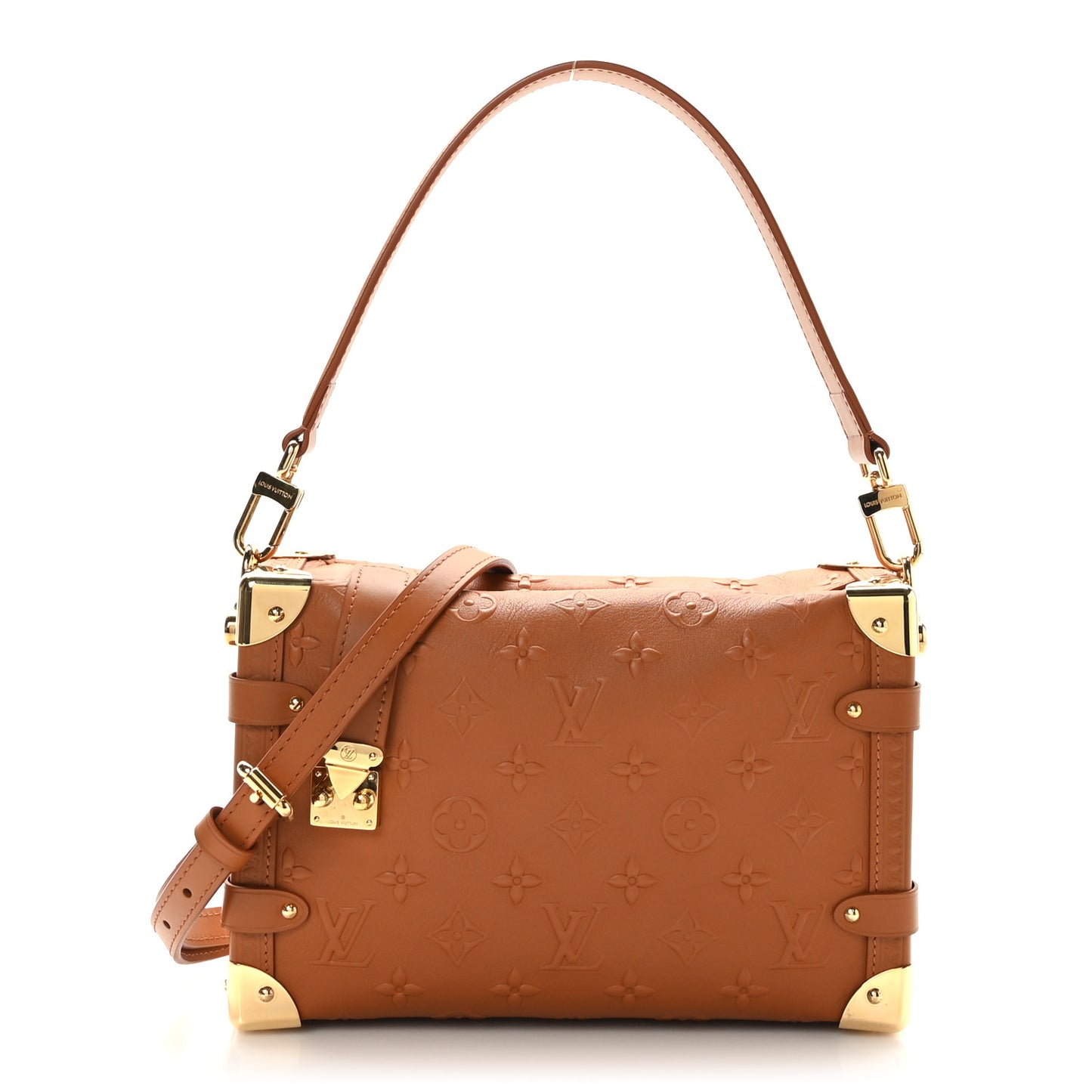 Calfskin Debossed Monogram Side Trunk Tan