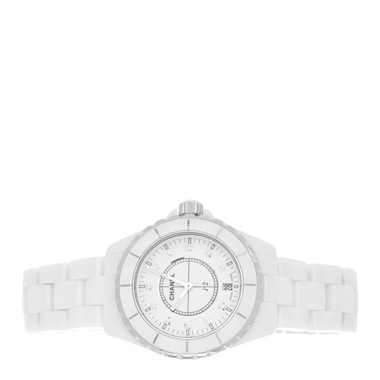 Stainless Steel Ceramic Diamond 38mm J12 Quartz Watch White