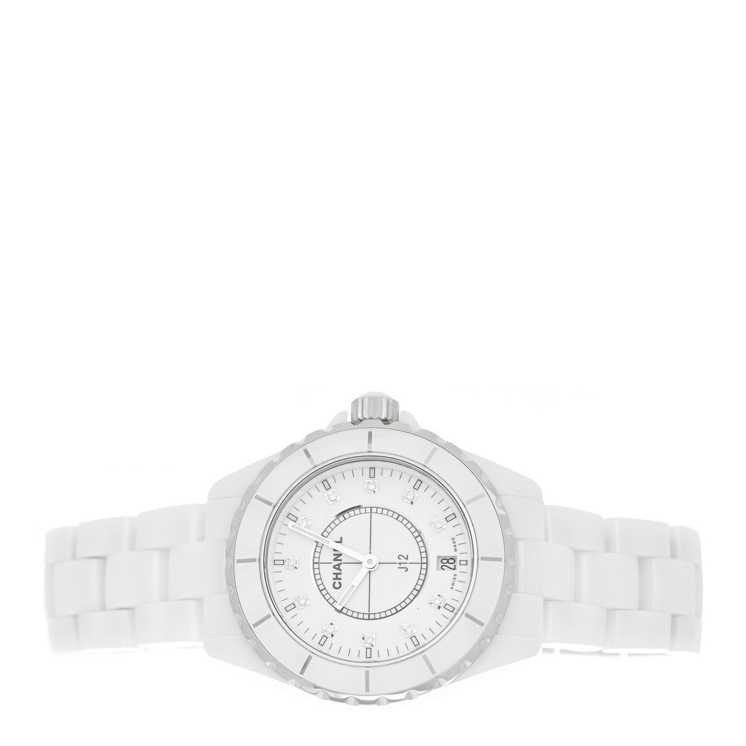 Chanel Stainless Steel Ceramic Diamond 38mm J12 Quartz Watch White 2 of 4
