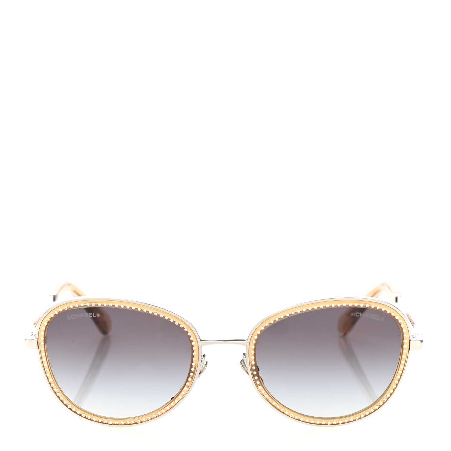 Chanel Metal Crystal Round Blue Light Glasses 2207BS Gradient Gray Gold 2 of 9